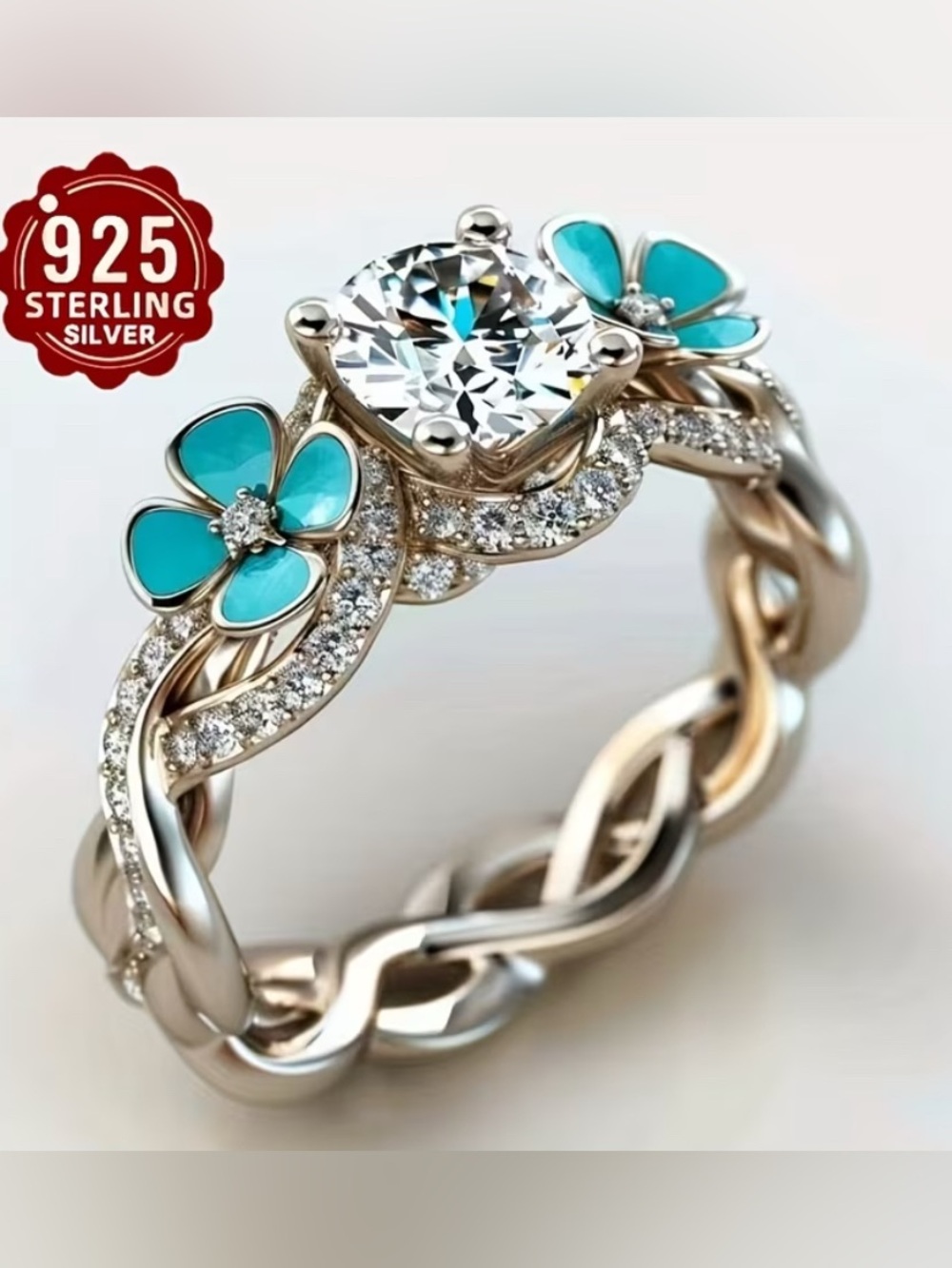 WESTERN Floral Twist Ring with Clear Solitaire - Picture 3 of 3